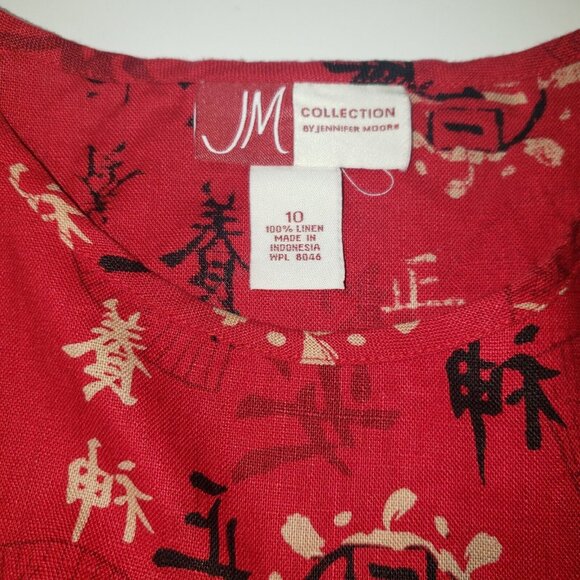JM COLLECTION by Jennifer Moore Blouse Womens Size 10 Top 100% Linen Asian Print - Picture 3 of 14